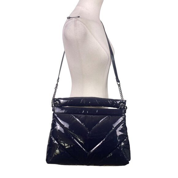 Zara Women’s Dark Blue Patent Quilted With Strap Glossy Finish Shoulder Bag - Picture 10 of 11